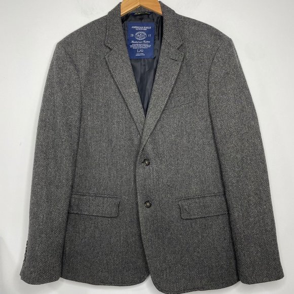 Abercrombie & Fitch Men’s L Wool Blend Herringbone Gray Tweed Blazer - Picture 5 of 15